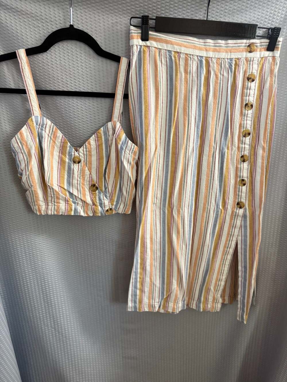Aeropostale Two-Piece Matching Set Striped Button-Front Crop Top and Midi Skirt